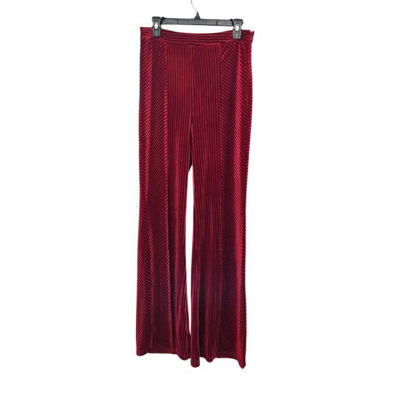 Flying Tomato Red Velvet Flare Leg Ribbed Stripe Velour Disco Pants Women's L - Picture 1 of 7